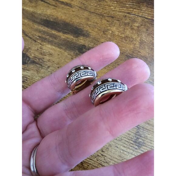 Vintage 1980s Womens Silver Tone Clip On Earrings Moon Shape Rhinestones - Picture 4 of 4